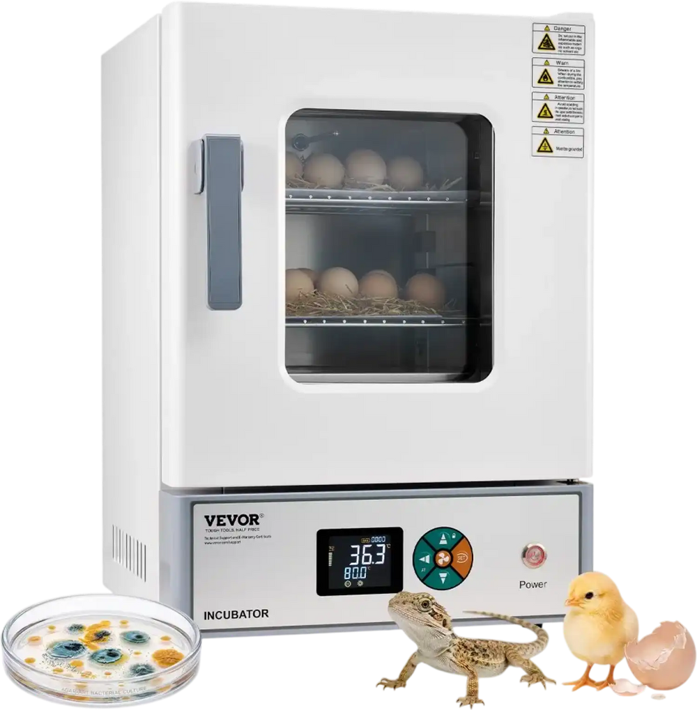 VEVOR Laboratory Incubator 5.3 Gal / 20 L with Adjustable Air Circulation, For Petri Dishes, Room Temp+41℉ to 158℉ PID Temperature Control, Microbiological Lab Incubator, Digital Panel, Glass Door