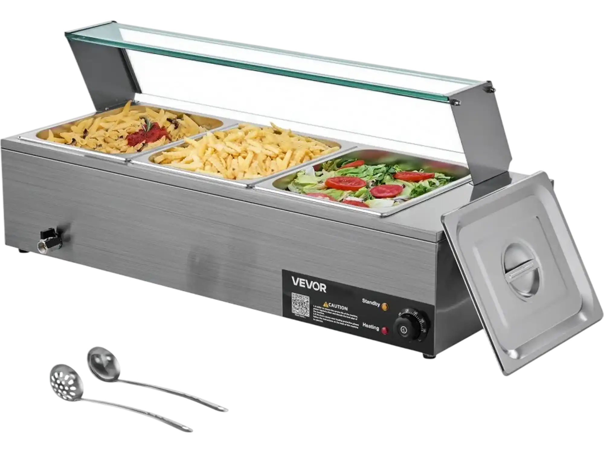 Vevor Food Warmer Commercial 1500W 3-Pan Buffet Bain Marie with Glass Cover New