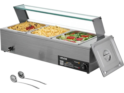 Vevor Food Warmer Commercial 1500W 3-Pan Buffet Bain Marie with Glass Cover New