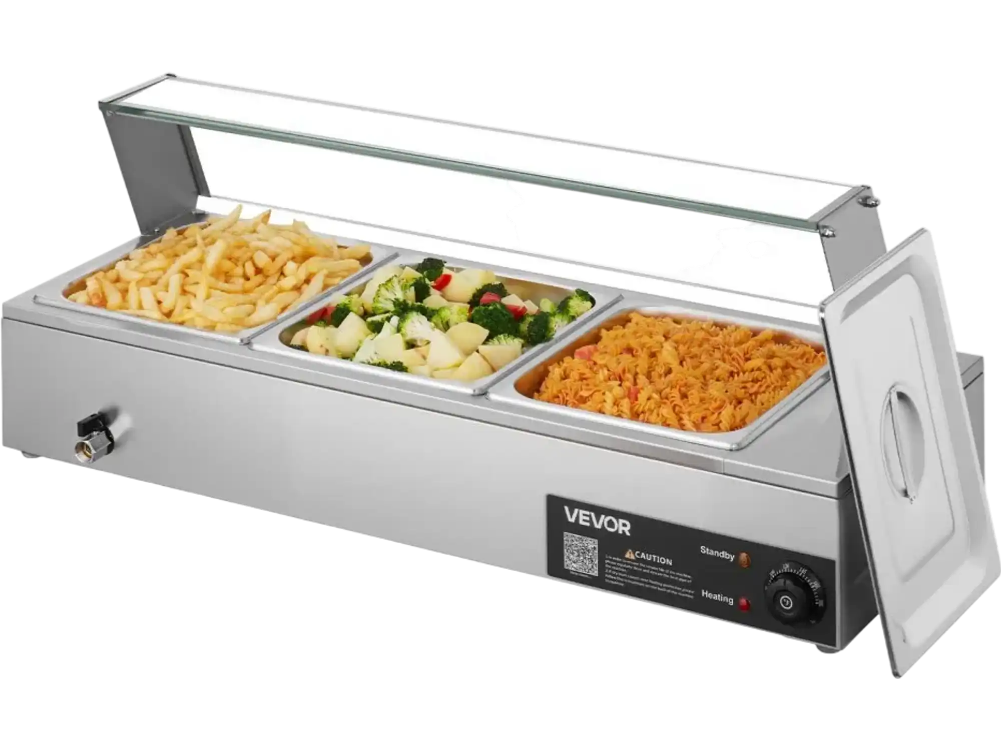 Vevor Food Warmer Electric Buffet Warming Station with Glass Cover 1500W 3 x 1/2-Size Pans New