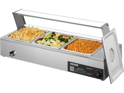 Vevor Food Warmer Electric Buffet Warming Station with Glass Cover 1500W 3 x 1/2-Size Pans New