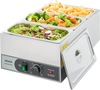 VEVOR Commercial Food Warmer, 1200W Electric Stainless Steel Steam Food Warmer, Fast Heating Countertop Buffet Bain Marie with Three 1/3 Size Food Pans, for Catering, Restaurants, Parties & Buffets