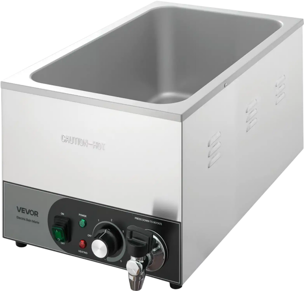 VEVOR Commercial Food Warmer, 1200W Electric Stainless Steel Steam Food Warmer, Fast Heating Countertop Buffet Bain Marie with Detachable Power Cord, for Catering, Restaurants, Parties & Buffets