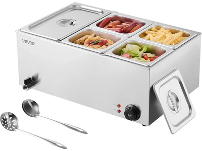 VEVOR 24QT Commercial Food Warmer, 5-Pan Electric Steam Table, 1200W Professional Countertop Stainless Steel Buffet Bain Marie with 86-185°F Temp Control for Catering, Buffet, Parties, Restaurants