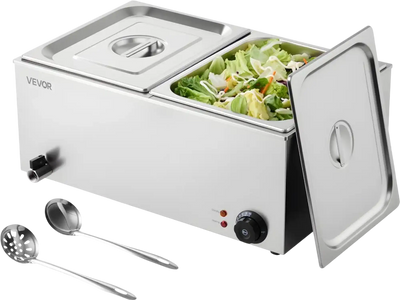 Vevor Electric Food Warmer 24 qt 2-Pan Countertop Bain Marie Steam Table New