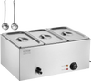 VEVOR 3-Pan Commercial Food Warmer, 17.4QT Electric Steam Table, 1200W Professional Countertop Stainless Steel Buffet Bain Marie with 86-185°F Temp Control for Catering and Restaurants, Silver