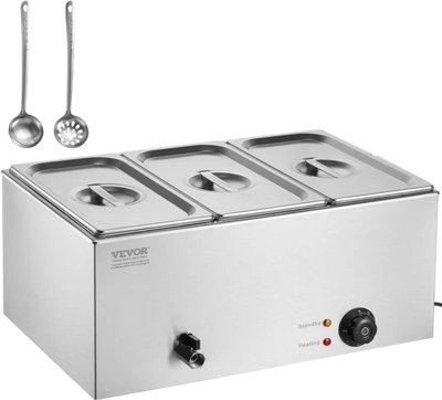 Vevor Food Warmer 3-Pan Commercial Bain Marie Countertop Buffet 17.4 qt New