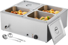 VEVOR Commercial Food Warmer, 1500W Electric Stainless Steel Steam Food Warmer with Lid, 4-Pan Fast Heating Countertop Buffet Bain Marie with Soup & Perforated Ladles, for Catering, Restaurant, Party