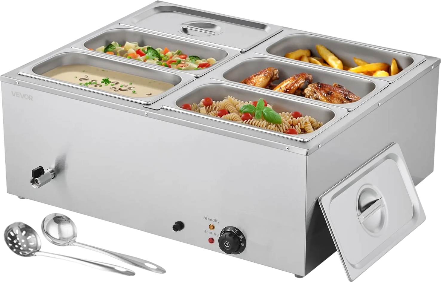 Vevor Commercial Food Warmer 6 x 1/3-Size Pans Stainless Steel 1500W New