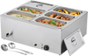 VEVOR Commercial Food Warmer, 1500W Electric Stainless Steel Steam Food Warmer with Lid, 6-Pan Fast Heating Countertop Buffet Bain Marie with Soup & Perforated Ladles, for Catering, Restaurant, Party