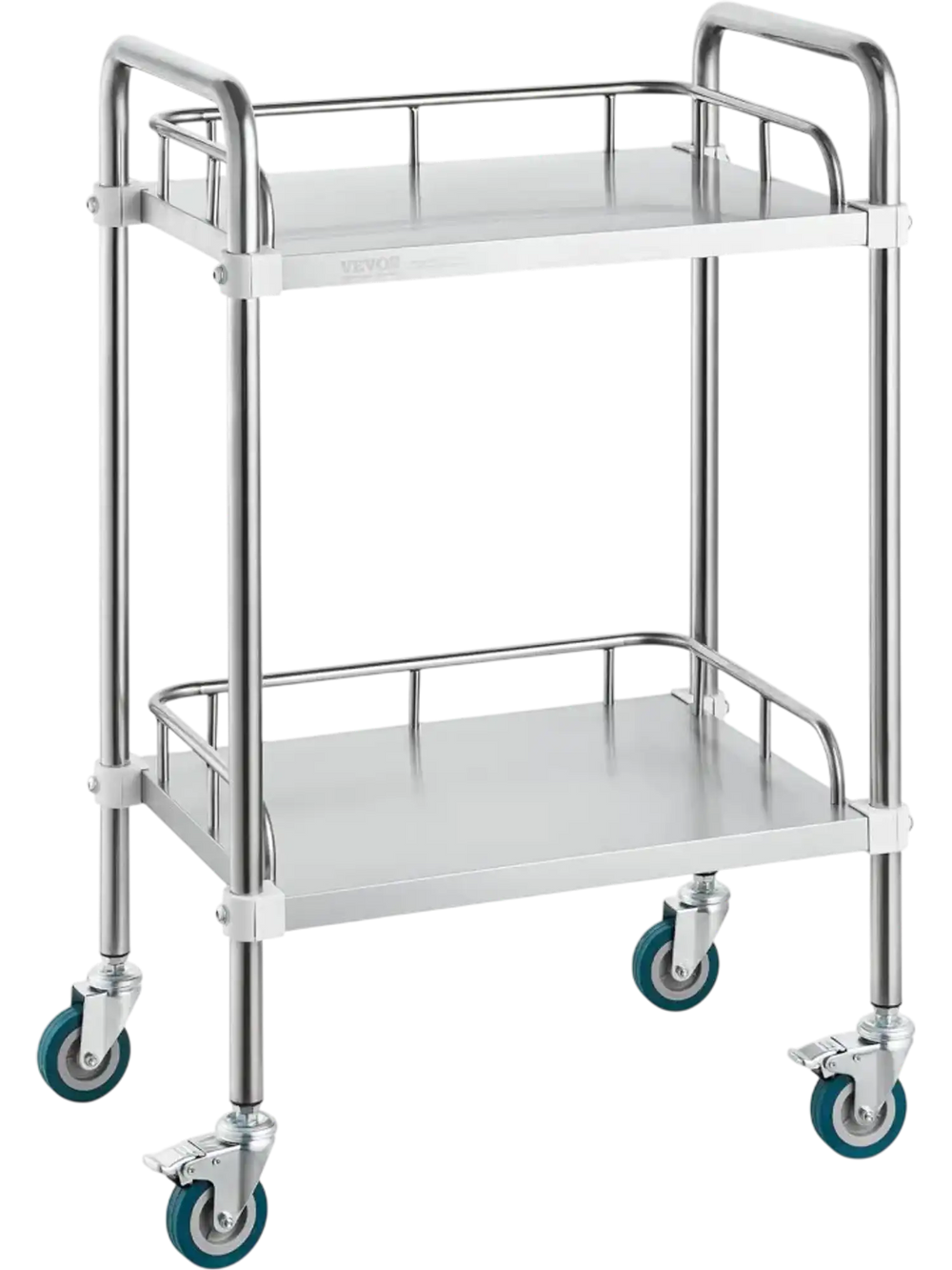 VEVOR Lab Rolling Cart, 2-Shelf Stainless Steel Rolling Cart, Lab Serving Cart with Swivel Casters, Dental Utility Cart for Clinic, Lab,  Hospital, Salon, 15.16"x21.57"x34.06"