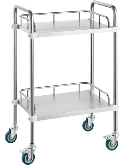 Vevor Lab Rolling Cart 2-Shelf Stainless Steel Utility Cart 15.16