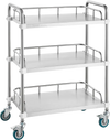VEVOR Lab Rolling Cart, 3-Shelf Stainless Steel Rolling Cart, Lab Serving Cart with Swivel Casters, Dental Utility Cart for Clinic, Lab,  Hospital, Salon, 26.38"x15.55"x34.13"