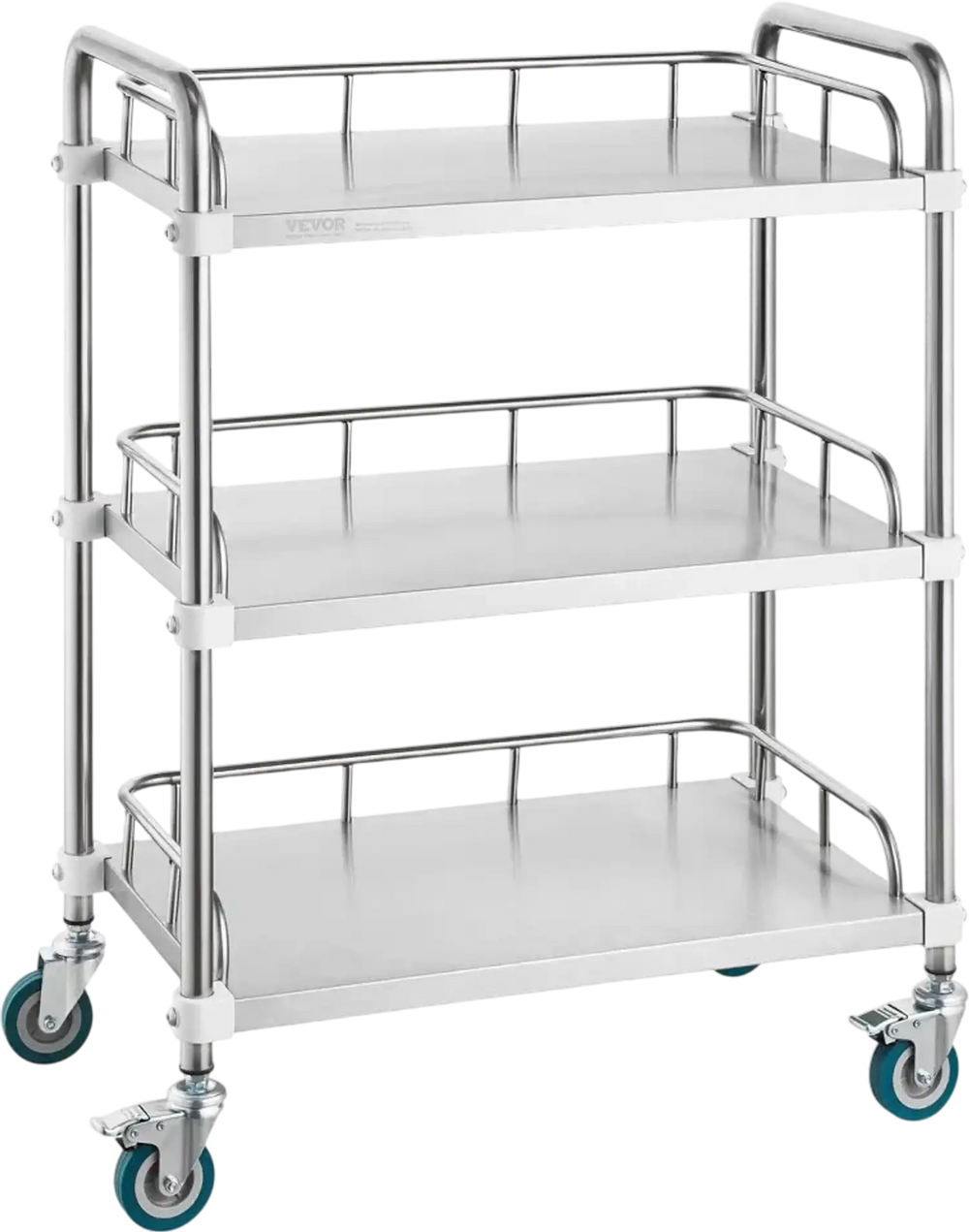 VEVOR Lab Rolling Cart, 3-Shelf Stainless Steel Rolling Cart, Lab Serving Cart with Swivel Casters, Dental Utility Cart for Clinic, Lab,  Hospital, Salon, 26.38"x15.55"x34.13"