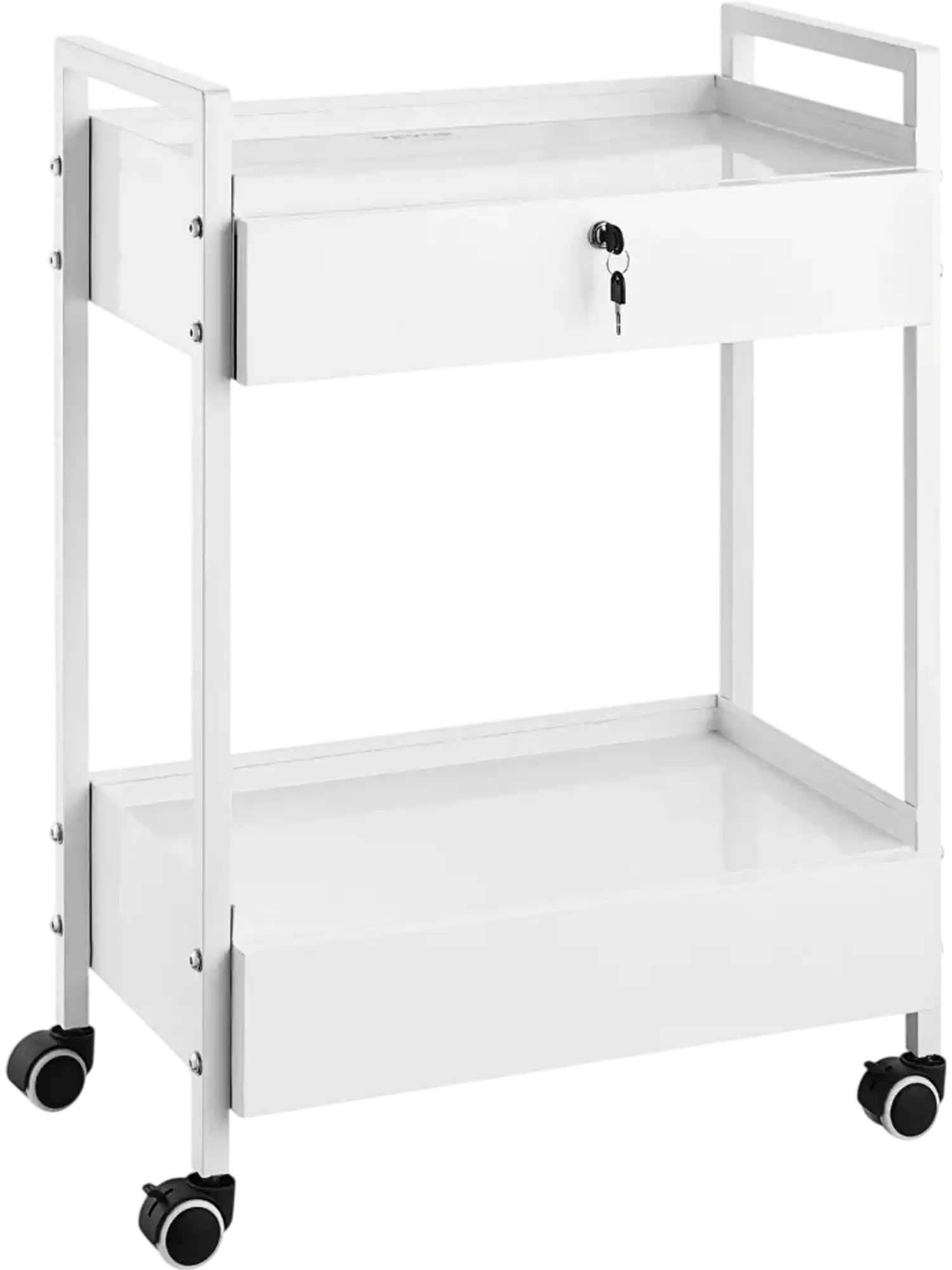 Vevor Lab Cart 2-Tier Rolling Utility Medical Cart with 2 Drawers White New