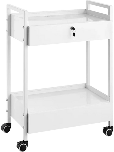 Vevor Lab Cart 2-Tier Rolling Utility Medical Cart with 2 Drawers White New
