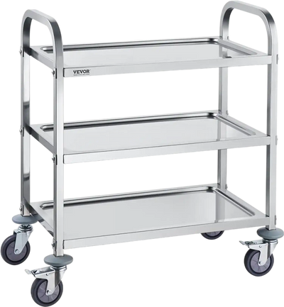 VEVOR Stainless Steel Cart, 3 Layers Lab Utility Cart 400 lbs Weight Capacity, Medical Cart with Lockable Universal Wheels, for Lab, Clinic, Kitchen, Salon