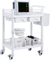 VEVOR 2 Tiers Lab Carts, Lab Utility Cart with 2 Trays, 2 Drawers & 4 Silent Wheels, Mobile Medical Cart with PP Material, Lab Rolling Cart with 3 Trash Cans for Lab, Clinic, Hospital, Salon, White