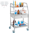 VEVOR Service Cart, 3 Layers Stainless Steel Utility Rolling Cart, Medical Cart with Drawer, Dental Utility Cart with Lockable Wheels, Ideal for Laboratory, Hospital, Dental Use