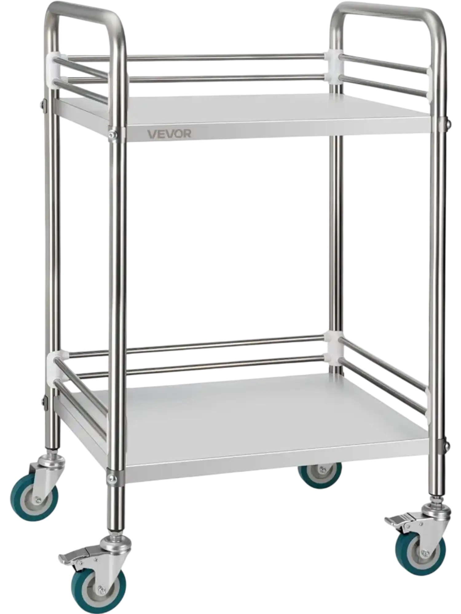 Vevor Lab Cart 2-Tier Stainless Steel Rolling Utility Cart with Lockable Wheels New