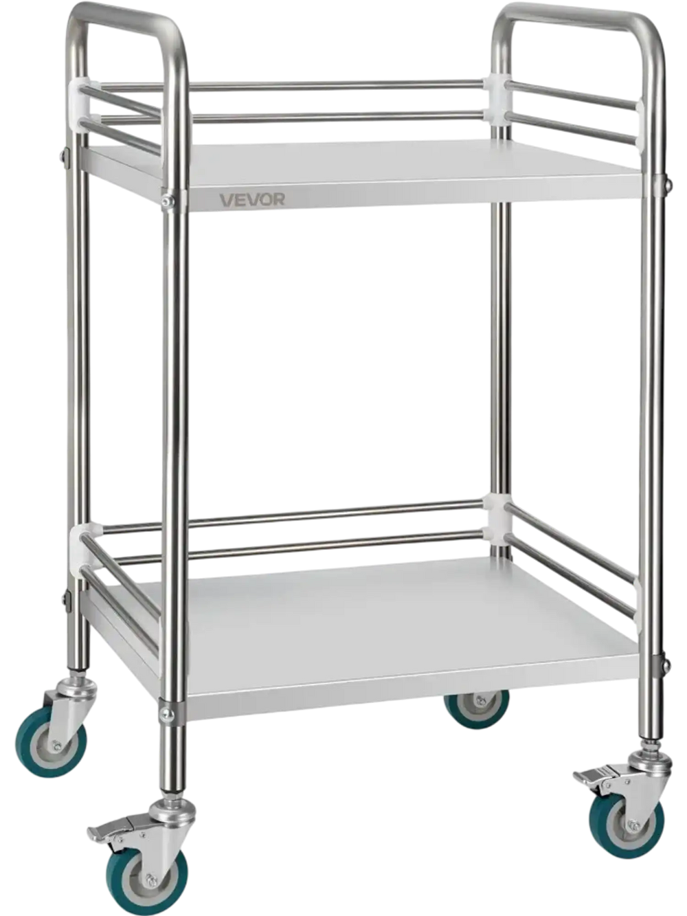 VEVOR Stainless Steel Cart, 2-Tier Rolling Lab Utility Cart with Lockable Wheels, Medical Serving Trolley Clinic Tray, Heavy Duty Mobile Service Storage Tray for Hospital, Restaurant, Kitchen, Salon