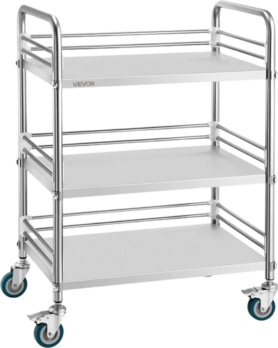 VEVOR Stainless Steel Cart, 3-Tier Rolling Lab Utility Cart with Lockable Wheels, Medical Serving Trolley Clinic Tray, Heavy Duty Mobile Service Storage Tray for Hospital, Restaurant, Kitchen, Salon