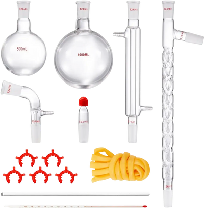 Vevor Lab Distillation Kit 1000ml 14-Pc 3.3 Boro Glassware Essential Oil Apparatus New
