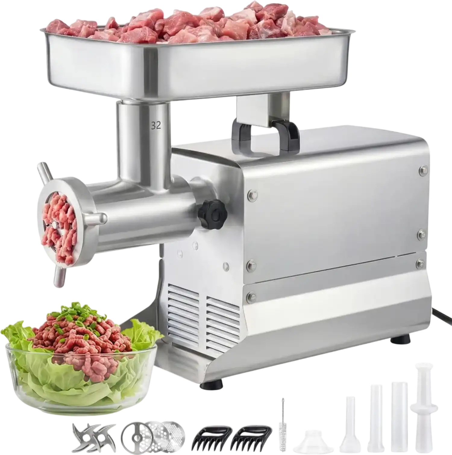 Vevor Meat Grinder Commercial #32 Electric Meat Mincer 21 lbs/Min Stainless Steel New