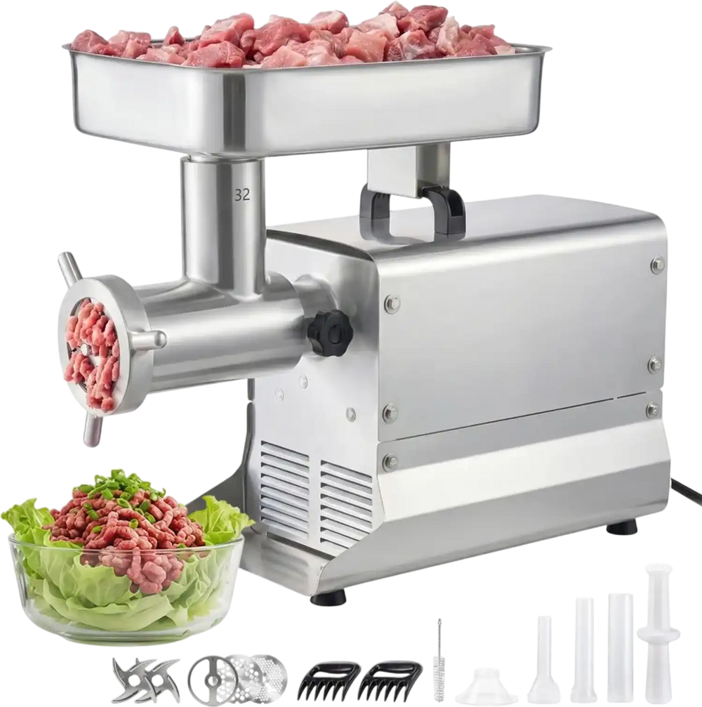 VEVOR Commercial Meat Grinder, 21 Lbs/Min Capacity, #32 Electric Meat Mincer with 3 Plates, 3 Sausage Stuff Tubes, 1100W/1.5HP Stainless Steel Sausage Maker for Home Kitchens & Restaurants, ETL Listed