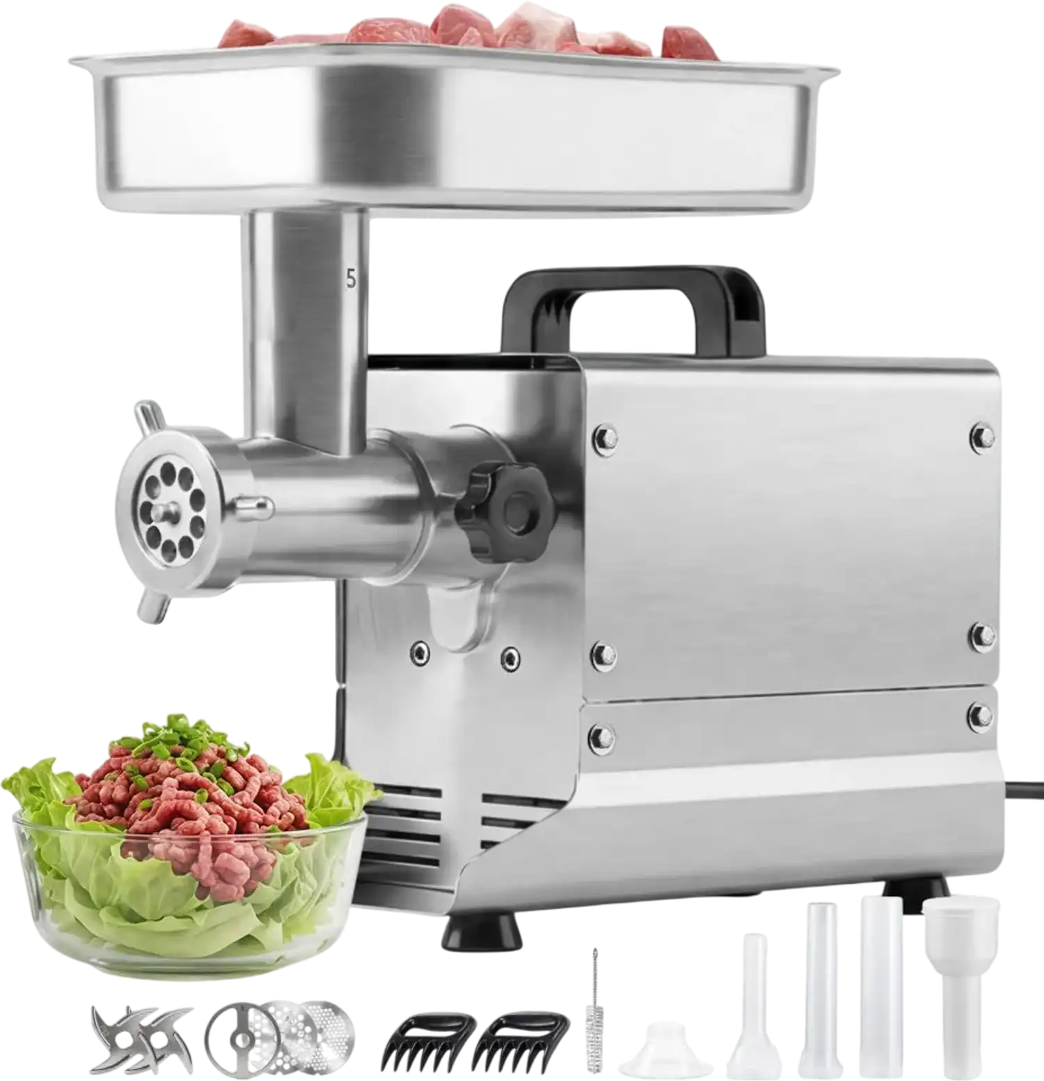 Vevor Meat Grinder Commercial 5 lbs/Min Electric Meat Mincer with 3 Plates & 3 Sausage Stuffing Tubes 350W Stainless Steel New