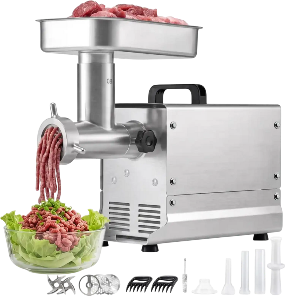 VEVOR Commercial Meat Grinder, 8 Lbs/Min Capacity, #8 Electric Meat Mincer with 3 Plates, 3 Sausage Stuffing Tubes, 350W/0.5HP Stainless Steel Sausage Maker for Home Kitchens & Restaurants, ETL Listed