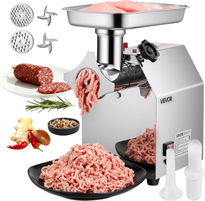 VEVOR Commercial Electric Meat Grinder, 7 lbs/min Capacity, #12 Industrial Meat Mincer with 2 Stainless Steel Blades, 2 Grinding Plates, 850W Heavy-Duty Sausage Maker Stuffer, for Kitchen, Restaurant