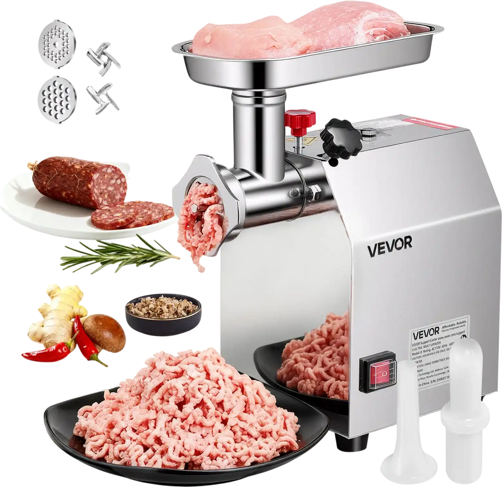 VEVOR Commercial Electric Meat Grinder, 5 lbs/min Capacity, #8 Industrial Meat Mincer with 2 Stainless Steel Blades, 2 Grinding Plates, 600W Heavy-Duty Sausage Maker Stuffer, for Kitchen, Restaurant