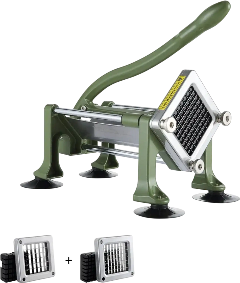 VEVOR French Fry Cutter, Potato Slicer with 1/2-Inch and 3/8-Inch Stainless Steel Blades, Manual Potato Cutter Chopper with Suction Cups, Great for Potato, French Fries, Cucumber, Vegetables, Carrot