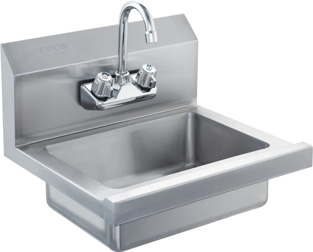 VEVOR Commercial Hand Sink with Faucet, Stainless Steel Sink for Washing, Small Hand Washing Sink, Wall Mount Hand Basin, Utility Sink for Restaurant, Kitchen, Bar, Garage and Home, 17 x 12.8 inch