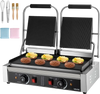 VEVOR Commercial Panini Grill, 3600W Electric Sandwich Panini Maker, Stainless Steel Double Sandwichs Press Grill with Handle and Temp Control, 19x9 in Flat Enamel Plate for Hamburger Steak Bacon