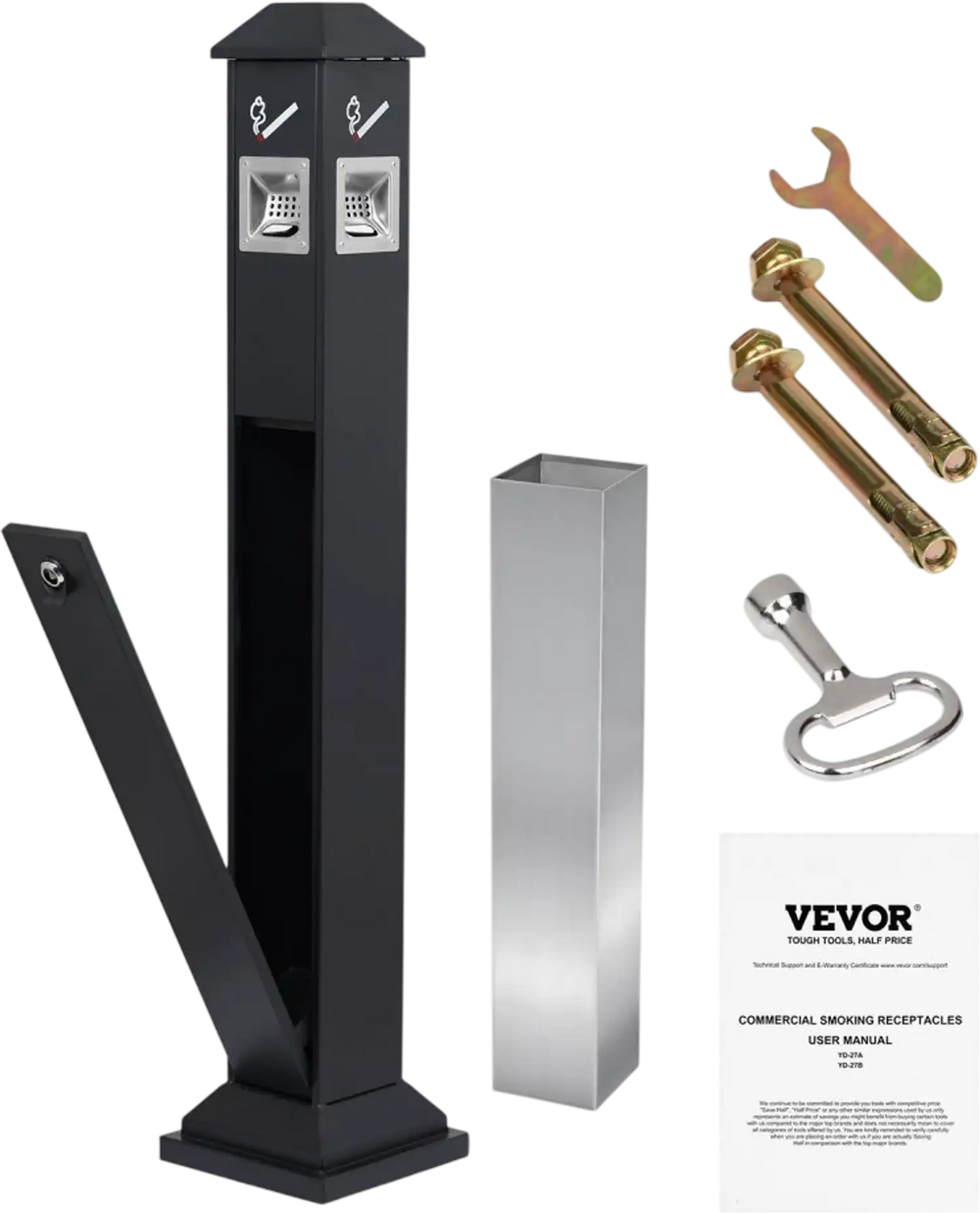 VEVOR Cigarette Butt Receptacle, Weatherproof Cigarette Butt Container with 4 Disposal Openings  & Top Cover, Freestanding Outdoor Cigarette Butt Disposal for Garden, Office, Restaurant, Hotel, Black