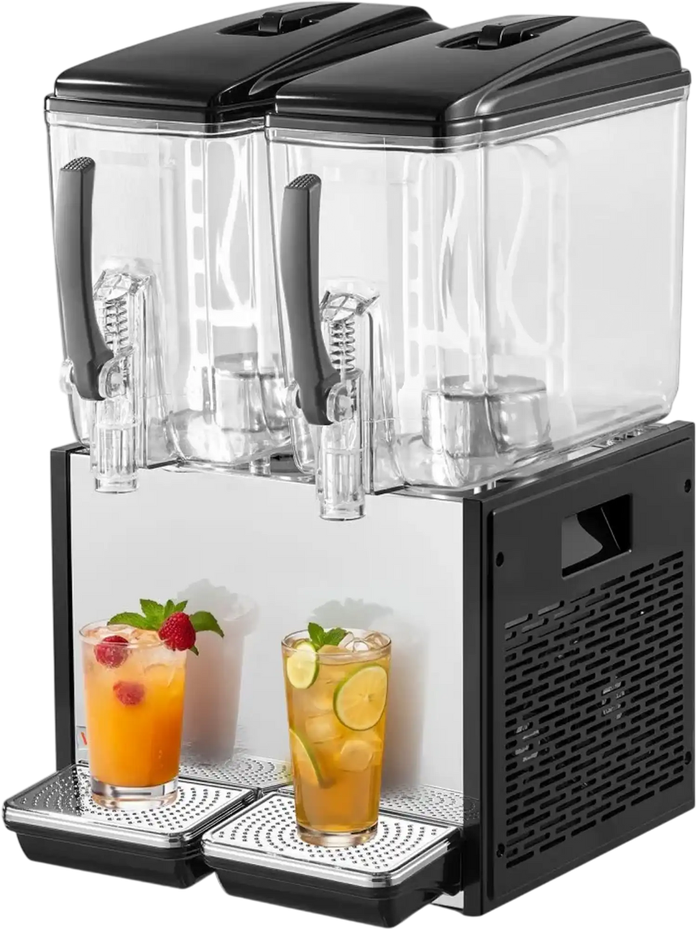 VEVOR Commercial Beverage Dispenser 2 Tanks 12 L / 12.7 QT Per Tank, Stainless Steel Juice Dispenser, Ice Tea Drink Machine with 45℉ to 54℉ Cooling Temperature, for Cold Drink Restaurant Bar Party