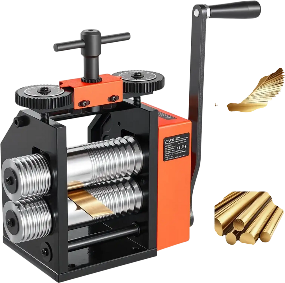 VEVOR Rolling Mill 3-in-1 Round Flat Square Pressing Roller Mill Machine, Manual Jewelry DIY Tool, 0.03-7 mm Adjustable Thickness, Stable & Even Rolling, for Ductile Metals, Gold, Silver, Copper