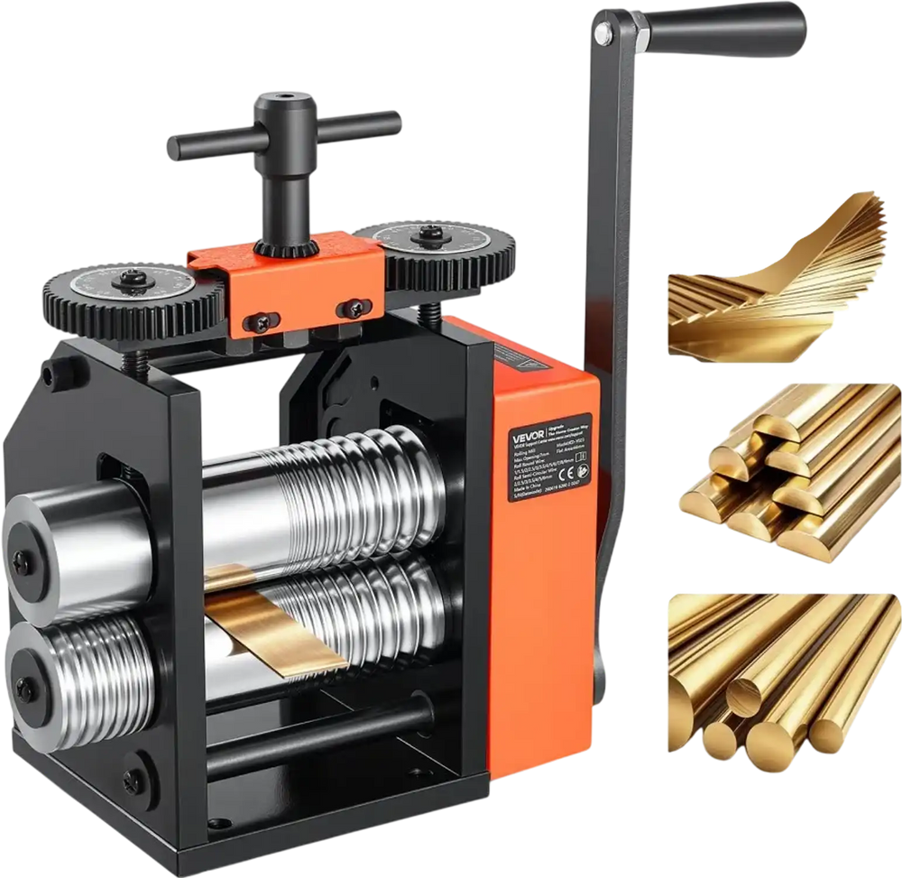 VEVOR Rolling Mill 3-in-1 Round Flat Half-Round Forming Roller Mill Machine, Manual Jewelry DIY Tool, 0.03-7 mm Adjustable Thickness, Stable & Even Rolling, for Ductile Metals, Gold, Silver, Copper