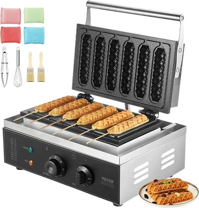 Vevor Waffle Maker 6-Pc Commercial Hot Dog Stick Iron 1500W New