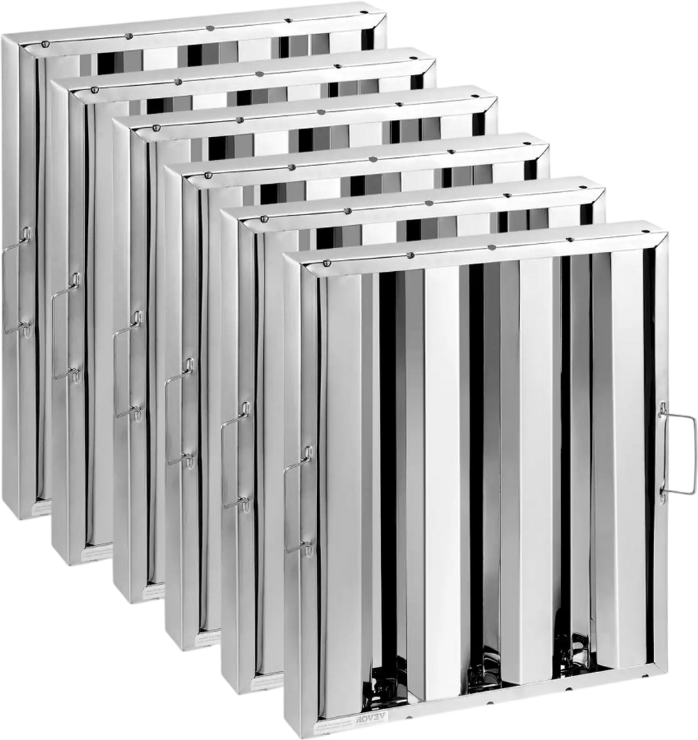 VEVOR Commercial Hood Filter, 15.5W x 19.5H Inch Range Hood Filters, Stainless Steel Restaurant Range Hood Baffle Filter for Grease Rated Commercial Kitchen Exhaust Hoods, 3 Grooves, Pack of 6