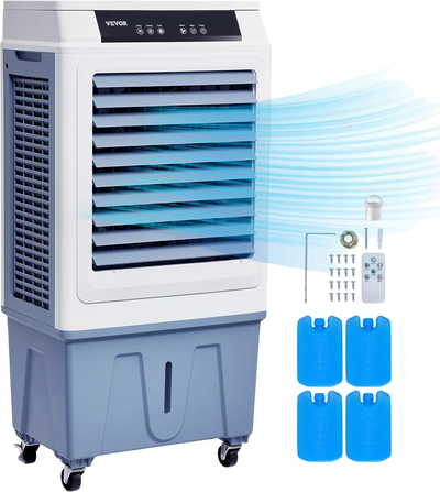 VEVOR Evaporative Air Cooler, 3100 CFM with 9 Gallon Water Tank Swamp Cooler, Portable Cooling Fan with Remote Control, 12H Timer, 4 Ice Boxes, Quiet Operation, 3 Wind Speeds for Outdoor Indoor Use