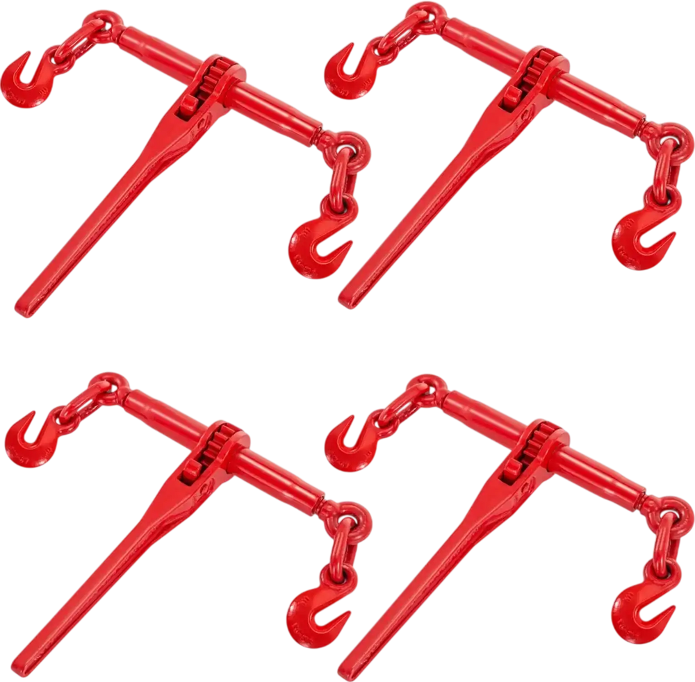 VEVOR 9215LBS 3/8\" – 1/2\" Ratchet Binders 9,215 LBS Secure Working Load, G70 Hooks and Adjustable Length, for Grade 70-80 Chains, Tie Down, Hauling, Towing, 4-Pack, Red