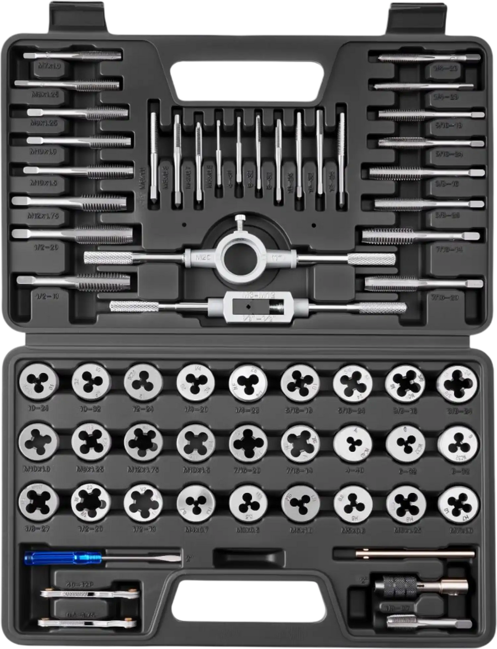 VEVOR Tap and Die Set, 60-Piece Metric and SAE Sizes M3 to M12, #4 to 1/2", with Coarse and Fine Thread Taps and Dies, Wrench, Carrying Case and Complete Accessories, for Threading and Rethreading