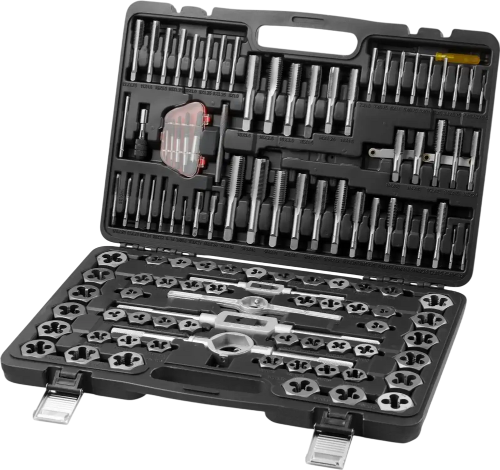 VEVOR Tap and Die Set, 116-Piece Include Metric and SAE Size, Bearing Steel Taps and Dies, Essential Threading Tool for Cutting External Internal Threads, with Complete Accessories and Storage Case