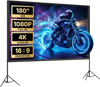 VEVOR Projector Screen with Stands, 180 Inch 16:9 4K 1080P HD Movie Screen, 170° Wide Viewing, Front/Rear Projection Screen with Dual Tripod, Ground Stakes & Guy Ropes for Indoor Outdoor Movie Nights