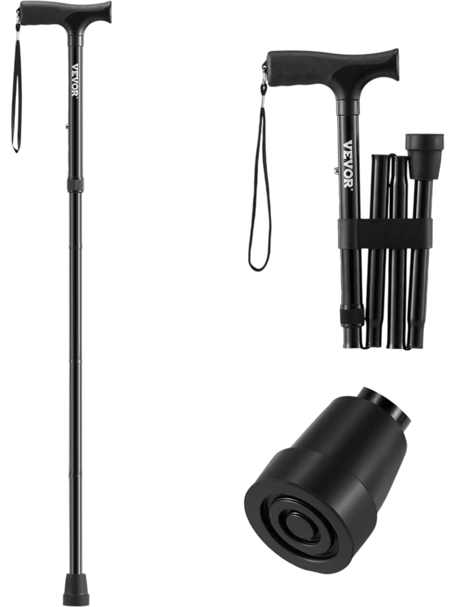 Vevor Walking Cane Folding Adjustable Height Anti-Slip Black New