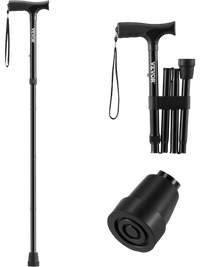 VEVOR Walking Cane for Man Woman, Folding Walking Stick with 5-Level Adjustable Height & Anti-Slip Rubber Tip, Lightweight and Portable Aluminum Mobility Walking Aid for Seniors Adults, 220LBS Loading