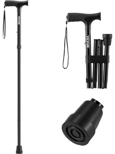 VEVOR Walking Cane for Man Woman, Folding Walking Stick with 5-Level Adjustable Height & Anti-Slip Rubber Tip, Lightweight and Portable Aluminum Mobility Walking Aid for Seniors Adults, 220LBS Loading